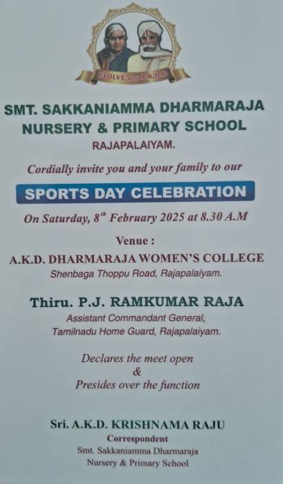 SMT. SAKKANIAMMA DHARMARAJA NURSERY & PRIMARY SCHOOL  RAJAPALAIYAM. SPORTS DAY CELEBRATION